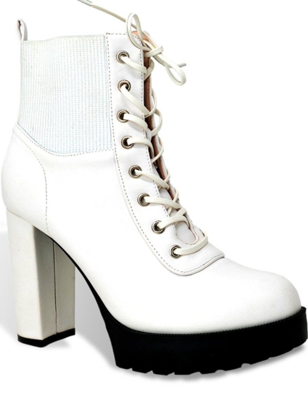 WOMEN'S CHUNKY LACE UP PLATFORM HEELED BOOTIE